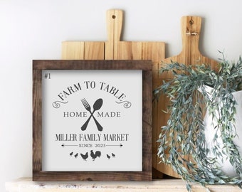 Custom Family Kitchen Wooden Sign, Wood Family Kitchen Wall Decor, Personalized Family Wall Hanging, Farm to Table Decor, Housewarming Gift