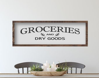 Groceries And Dry Goods Wooden Kitchen Sign, Pantry Wooden Sign, Kitchen Signs, Farmhouse Kitchen Wall Decor, Large kitchen Signs,