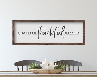 Grateful Thankful Blessed Farmhouse Style Wall Decor, Above The Couch Wall Art, Living Room Wall Decor, Housewarming Gift, Gift For Family