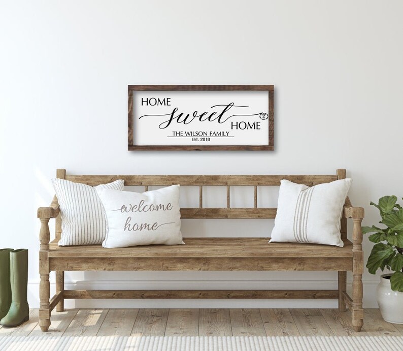 Home Sweet Home Wood Sign Established Framed Sign Personalized Home Sign Family Wooden Sign