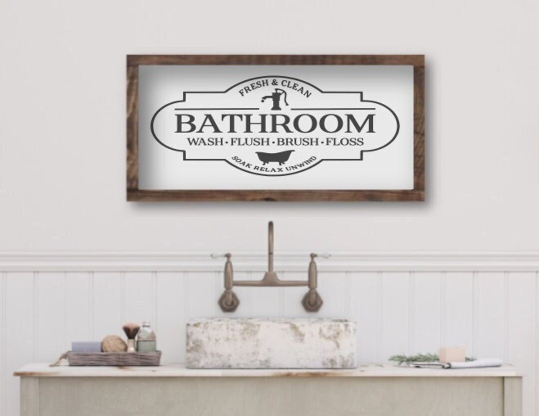 Fresh and Clean Wooden Bathroom Sign, Rustic Bathroom Wood Wall Decor