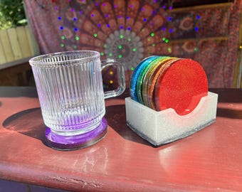 Rainbow glitter pride coaster set