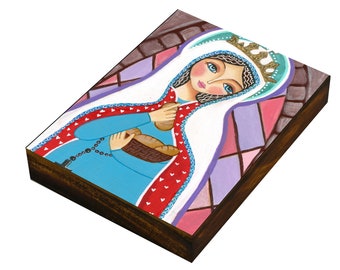 Santa Isabel, pintura artística, impresión montada sobre panel de madera, retrato de la santa, decoración de pared de Evona