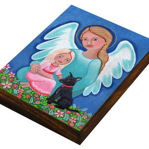Guardian Angel 6 , Icon Wood Panel, Spiritual Art, Religious art, Family Portrait, Pet Portrait, Angel Portrait, Wall Decor by EvonaGalley