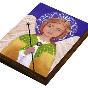 Folk Art, Saint Gabriel , Wood Panel, Wood Plaque, Wall Decore by Evona