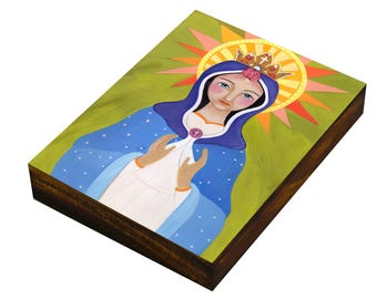 Our Lady of Knock, Virgin Mary, Queen of Ireland, Print mounted on Wood, Mixed Media, Wall Decore by Evona