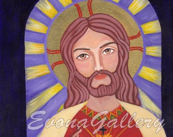 The Sacred Heart of Jesus,  Religiose Gift, Wall Decore by EvonaGallery