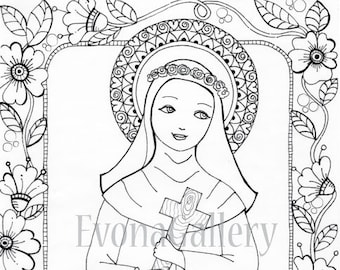 INSTANT DOWNLOAD Digi 1 Coloring page , Digital Image St. Rosa de lima ~ Image No. 4 by Evona