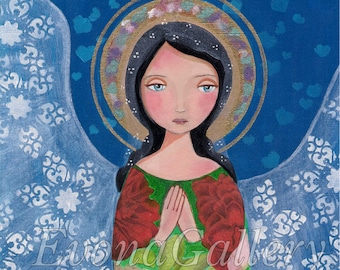 Angel, Print Of Original Art, Mix Media, Folk Art, Wall Decore by Evona