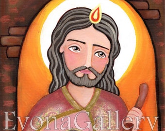 Saint Jude Thaddeus, beauty and art- Giclee print, Mixed Media, Catholik Painting Acrylik Folk Art, Wall Decore by Evona