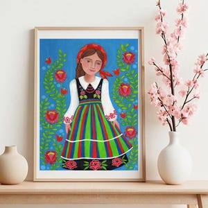 Polish Folk Art Print, Girl in Traditional Costume, Folklore Digital Wall Decor, Acrylic Painting Poland Polish Folk, Art Polish Woman Art