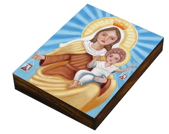 Our Lady of Mount Carmel Catholic Fine Art Print, Blessed Virgin Mary, Carmelites, Christian Print mounted on Wood Panel