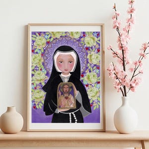 Santa María Faustina Kowalska, Faustyna, santa polaca, impresión de arte católico, decoración de pared de arte popular de Evona Christian Painting