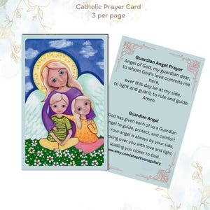 Prayer Card, Guardian Angel, downloadable and printable prayer card 3-up a page - Catholic prayer card with EvonaGallery artwork