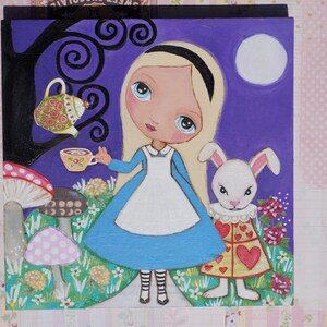 Peinture originale Alice au pays des merveilles, 20 x 20 cm (20 x 20 cm), techniques mixtes, peinture pour filles, décoration murale par EvonaGallery
