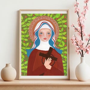 Rita of Cascia , St Print Of Original Art, acrylic painting, gift, present, Folk Art, Wall Decore by Evona