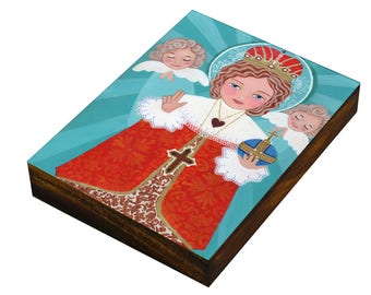 Infant Jesus of Prague, Patron, Catholic gift, Print on Wood Panel, Mixed Media, Wall Decore by Evona