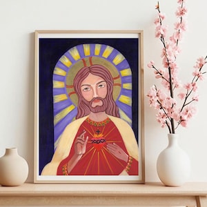 Sagrado Corazón de Jesús, Pintura de Jesús, Arte Cristiano, Impresión Católica, Regalo Religioso, Decoración del Hogar, Arte Católico, Icono Religioso, Fe