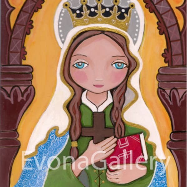 St. Margaret of Scotland, 8 x 10  Print  Of Original Art ,Mix Media, Folk Art, Wall Decore by Evona