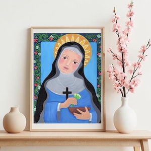 St. Hildegard of Binben, The Patron Saints of the Culinary Arts, Catholic Art, Christian Painting, Print from painting, Mixed Media by Evona