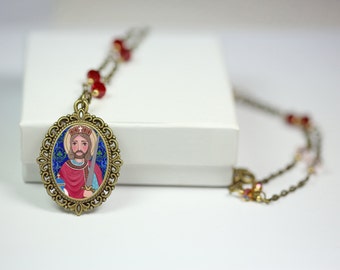 Jewelry Handmade Art Pendant Necklace "St Henry"-art by EvonaGallery