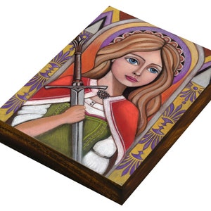 St Saint Joan of Arc, Jeanne d&#39;Arc on Wood Panel, Joan of Arc Gift, Joan of Arc Icon, Religious Icon, Religious Gift, Parton Gift for Her