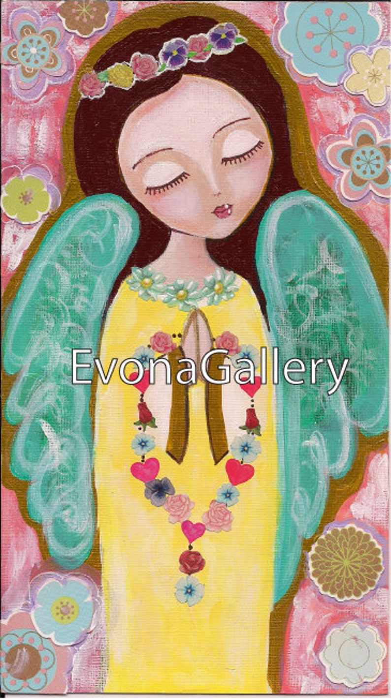 Folk Art  PaintingPraying Angel  Mixed Media Wall Decore by image 0