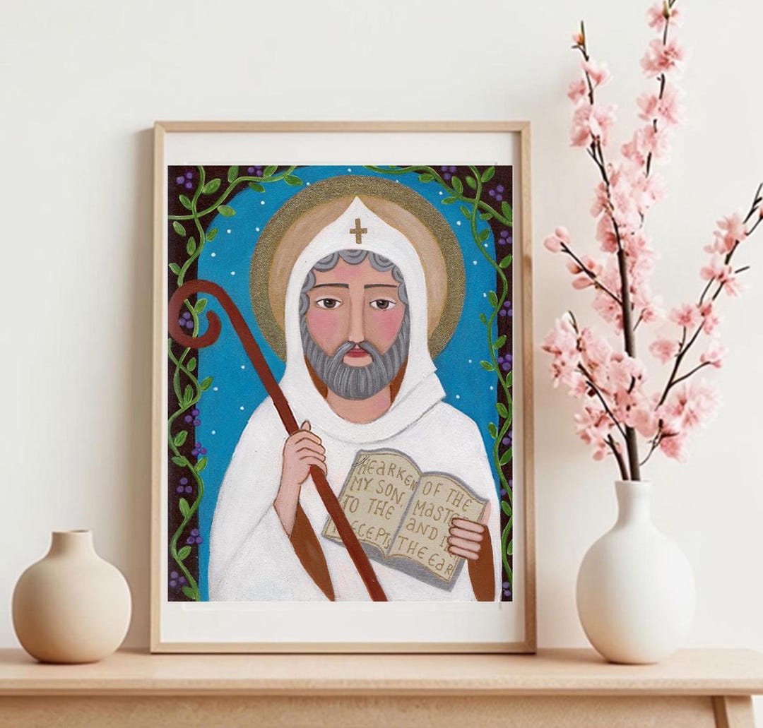 Saint Benedict of Nursia, Italian Catholic Monk, Print of Original Art ...