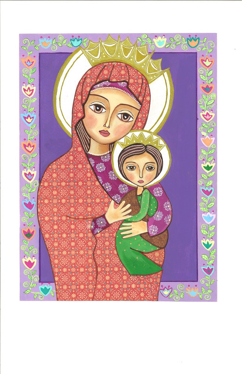Folk Art  Painting Madonna and Child Print  8 x 10 inch  image 0