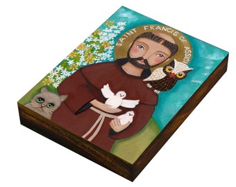 San Francisco de Asís, Impresión montada sobre panel de madera, Técnica mixta, Decoración de pared por Evona