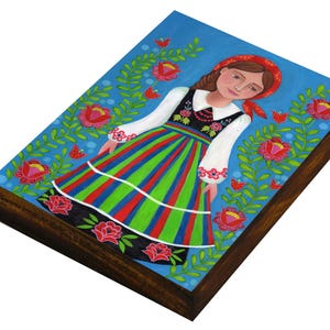 Polish Folk Art Plaque, Girl in Traditional Costume, Folklore Digital Wall Decor, Acrylic Painting Poland Polish Folk, Art Polish Woman Art