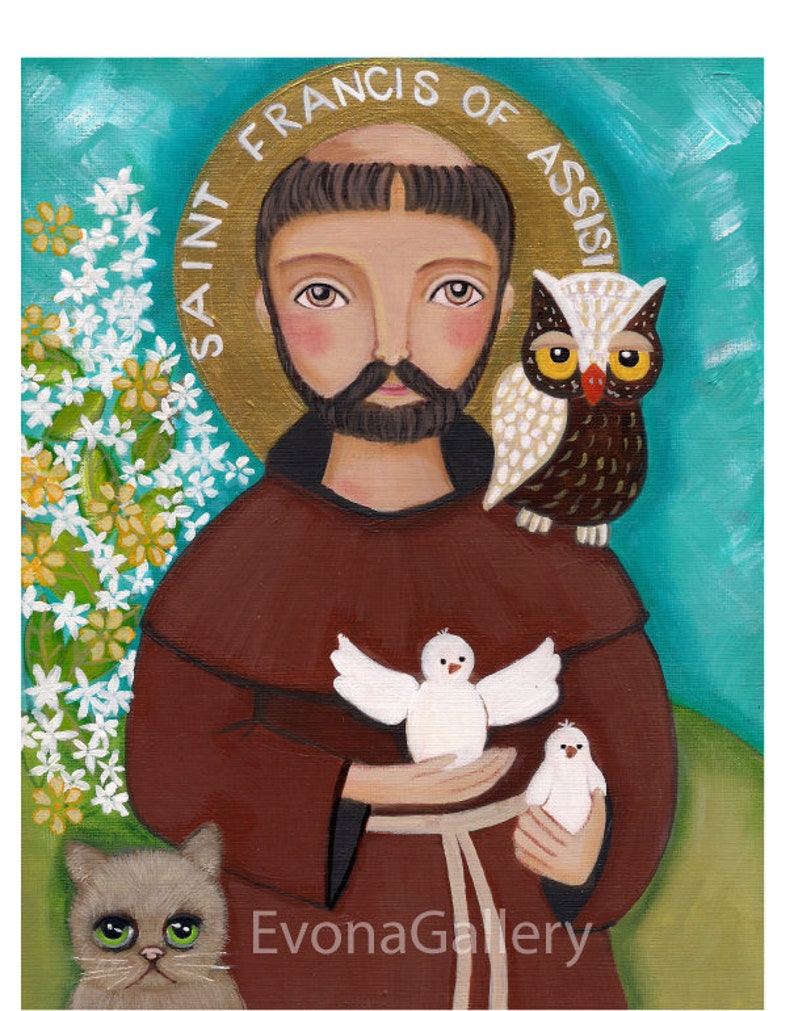 Folk Art  Painting St. Francis of Assisi Print  8 x 10 in image 0