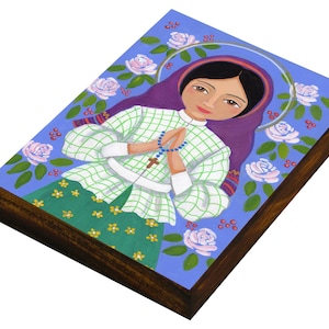 St. Jacinta Marto, Catholic Folk Art Painting, Print mounted on Wood, Mixed Media, Religious Icon, EvonaGallery