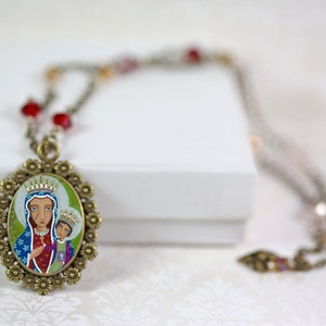 Jewelry Handmade, Art Pendent, Necklace, Chain, &quot;Black Madonna&quot;, Beautiful Vintage Cabochon Style Pendant by Evona