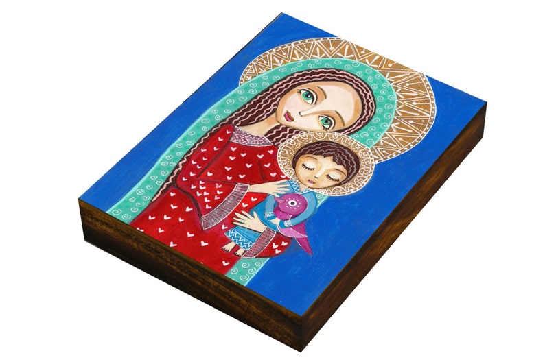 Folk Art Jesus and Bird  Print mounted on Wood panel size 4 image 0