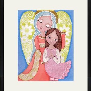 Folk Art Painting, Guardian Angel , Print 8x10inches, Mixed Media, Wall Decore by Evona image 2