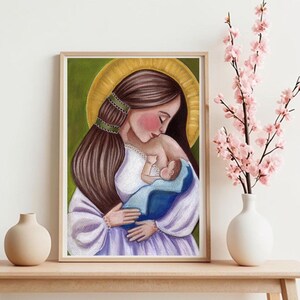 Impresión de la Virgen Enfermera, póster de arte cristiano de la Virgen con el Niño, ilustración, obra de arte católica, decoración de pared religiosa para el hogar y regalo