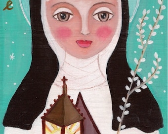 Religious Art religious gift icons St. Clare of Assisi, Art Painting, Print  Wall art Mixed Media, Wall Decore by Evona