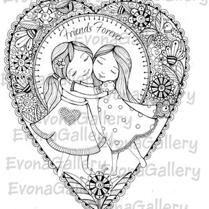 INSTANT DOWNLOAD Digi 1 Coloring Seite und 1 Grußkarte, digitale Bild Friends Forever ~ Bild Nr. 2 von Evona