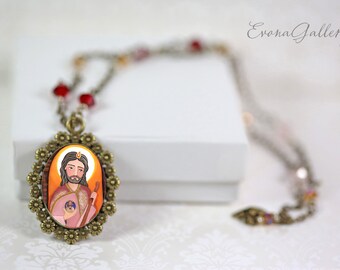 Jewelry Handmade Art Pendant Necklace "Saint Jude"-art by EvonaGallery