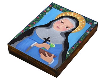 St. Hildegard of Binben, The Patron of Culinary Arts, Catholic Art, Christian Print mounted on Wood Panel, Evonagallery