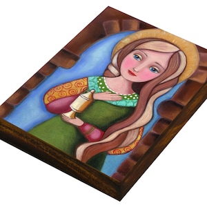 Saint Mary Madalen, religiouse icon, Magdalena, Mary of Magdala, Parton, Soft Pastel, wood panel, EvonaGallery