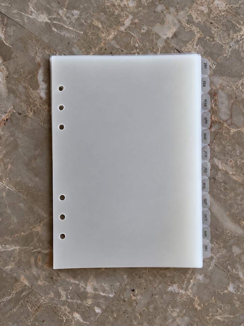 Frosted A5 Monthly Planner Dividers | 12 Month Translucent Tabs ...