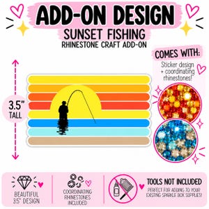Tillägg med strass-pyssel i solnedgången | Fiskeklistermärke med 8,5 cm | Gåva till fiskare | Tillägg med bling-glitterlåda för gör-det-själv