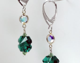 Swarovski crystal clover earrings, sterling silver lever back