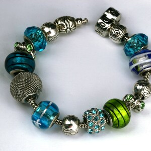 Lampwork glass dione beads & crystal bracelet, barrel clasp