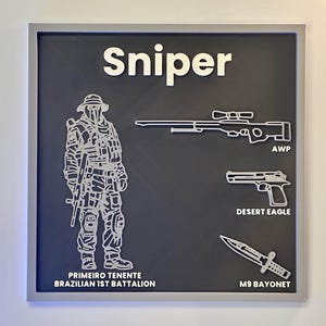 Loadout 2 Customizable CS2 wall art, Counter-Strike 2 gaming decoration measuring 20 x 20 cm, agent, weapons and knife of your choice.