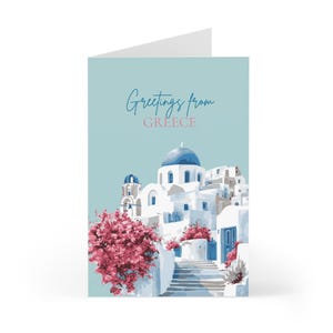 Carte de vœux Santorin Blue Dome | Ensemble de cartes de voyage Grèce