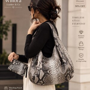 White Python  Leather Hobo Bag –Handmade Leather bag  Luxury Snakeskin slouchy Shoulder Tote Bag Gift For Her
