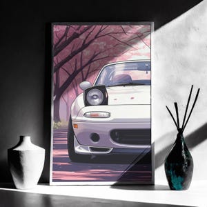 JDM-Autoposter, Wandbild mit japanischen Sportwagen, Mazda Miata-Druck, Kirschblüten-Autodeko, JDM-Autoposter